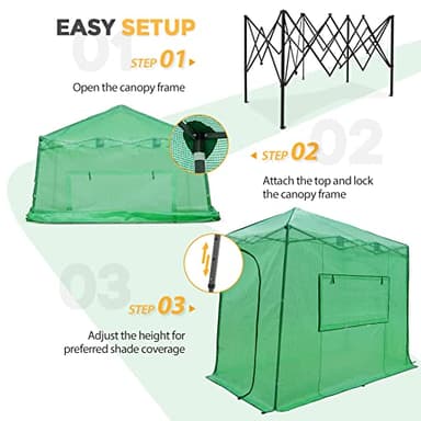 EAGLE PEAK Instant Pop-up Greenhouse, Indoor Outdoor Plant Gardening Green House, Roll-Up Zipper Doors and Side Windows, Lean-to 10x5 ft, PE Cover, Green/Clear - Image 4
