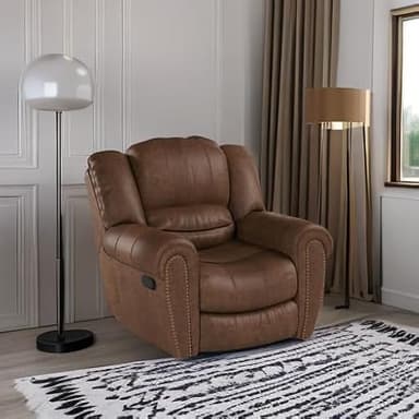 CANMOV Leather Recliner Chair, Classic and Traditional Manual Recliner Chair with Comfortable Arms and Back Single Sofa for Living Room, Nut Brown - Image 6