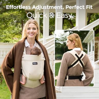 Momcozy Baby Carrier with Natural Cotton Linen, Built to Last, Ergonomic Design, 7-44lbs for Infant and Toddler, Lightweight and Comfortable, Hands-Free for Moms&Dads, Light Amber - Image 4