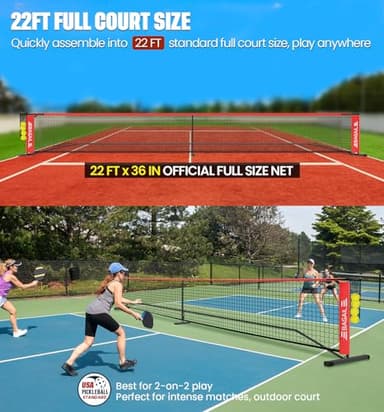 BAGAIL Portable Pickleball Net Set, 22 FT Regulation Size Pickle Ball Net with Ball Collector, Carry Bag, Easy Setup for Outdoor Indoor Driveway - Red - Image 2