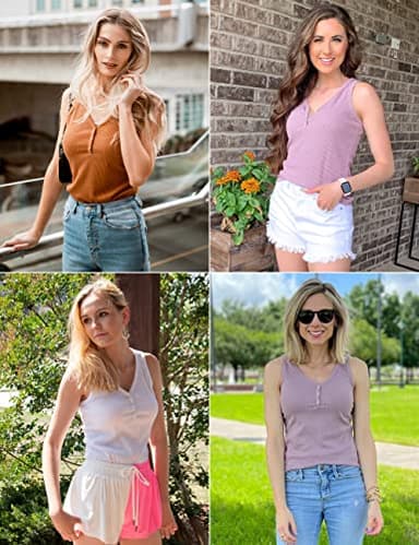 MEROKEETY Women's V Neck Tank Tops Summer Sleeveless Ribbed Button Casual Henley Shirts, LightBlue, M - Image 6
