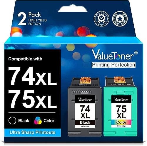 Valuetoner Remanufactured Ink Cartridge Replacement for HP 74 75 Ink Cartridges Combo Pack 74XL 75XL for DeskJet D4260 Photosmart C4280 C4300 C4400 C4500 OfficeJet J5788 J6480 Printer (Black, Color) - Image 1