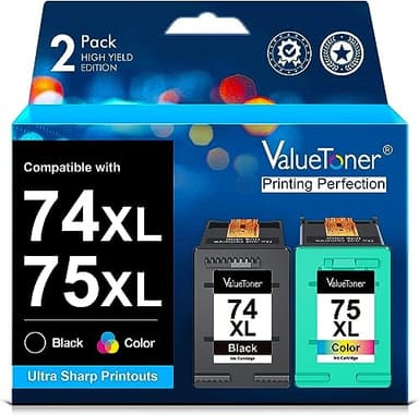 Valuetoner Remanufactured Ink Cartridge Replacement for HP 74 75 Ink Cartridges Combo Pack 74XL 75XL for DeskJet D4260 Photosmart C4280 C4300 C4400 C4500 OfficeJet J5788 J6480 Printer (Black, Color) - Image 1