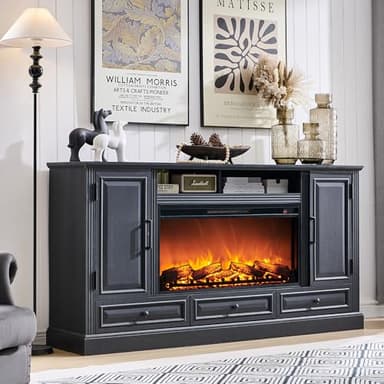 ACCOHOHO Fireplace TV Stand for 80 Inch TV, 35.7" Tall Farmhouse Entertainment Center W/36'' Electric Fireplace, Media Console with Large Storage Cabinets and Drawers for Living Room, Black - Image 4