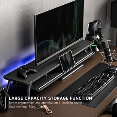 Fenge Dual Monitor Stand, Monitor Stands Riser for 2 monitors, 42.5 Inch Wood Desk Shelf with Storage Organizer and Cable Management for Office Desk Accessories - Image 3
