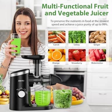 Aeitto Juicer Machines with Soft & Hard Modes, Quiet Motor, Reverse Function, Juicer Machines Vegetable and Fruit, Cold Press Juicer, Easy to Clean with Brush - Image 2