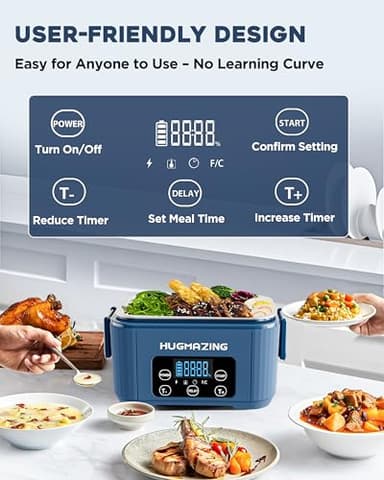 Hugmazing Cordless Electric Lunch Box for Adults, Men & Women – Rechargeable Self-Heating Food Warmer with 1100ML SS Container, Battery-Powered Heated Lunch Box, Perfect for Work and Travel Use - Image 2
