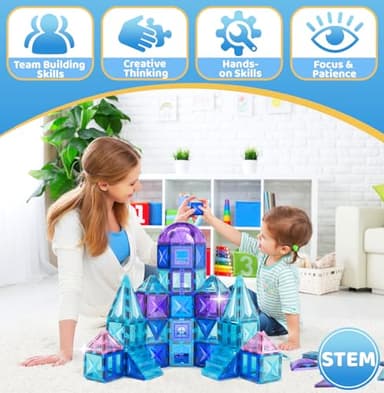 LionFuny 130PCS Magnetic Tiles, 3D Diamond Magnetic Blocks, Magnet Tiles for Kids Age 3-5 4-8 8-12, STEM Sensory Educational Magnet Toys for Kids Girls Boys Birthday Xmas Gifts - Image 4