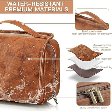 Elviros Hanging Toiletry Bag for Men Travel Essentials 3-in-1 Large Waterproof Dopp Kit PU Leather Shaving Bag with Separate Compartments for Grooming and Toiletries Mens Gift - Image 3
