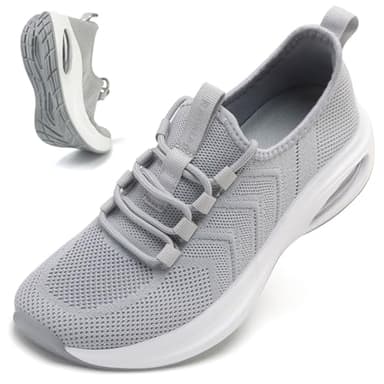 Rollstep Wide Toe Box Shoes Women Extra Wide Width Sneakers Diabetic Air Cushion Road Running Shoes Ultra Light Wide Tennis Sneakers Gym Training Breathable Walking Shoes Grey 43 - Image 1