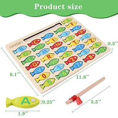 Magnetic Wooden Fishing Game Toy for Toddlers, Alphabet Fish Catching Counting Games Puzzle with Numbers and Letters, Preschool Learning ABC Math Educational Toys 3 4 5 Years Old Girl Boy Kids - Image 4
