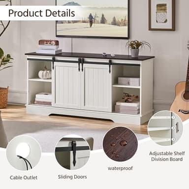 Yaheetech TV Stand for 65 Inch TV, Farmhouse Entertainment Center with Sliding Barn Doors, TV Media Console for Living Room, White & Espresso - Image 7
