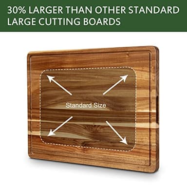 Extra Large Acacia Wood Cutting Board 24"x18" – Reversible Wooden Butcher Block for Kitchen with Deep Juice Groove, Side Handles – Chopping Board & Serving Tray for Meat, Vegetables, Cheese - Image 3