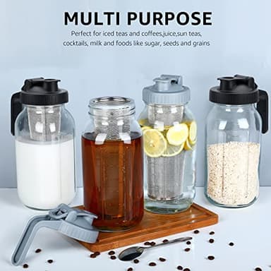 Cold Brew Mason Coffee Maker - 64oz Iced Coffee Pitcher with Stainless Steel Mixing Spoon & Super Dense Filter 3 Steps Finish Cold Brew Coffee, Classic BPA Free Sturdy Mason jar Pitcher Easy to Clean - Image 6