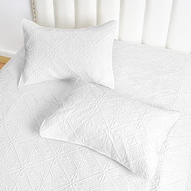 PHF Lightweight Quilt Set King Size, 3PCS Ultra Soft Ultrasonic Bedspread, Geometric Square Pattern Coverlet, Drop Nicely Bed Spread 106" x 96"with 2 Pillow Shams, White - Image 5