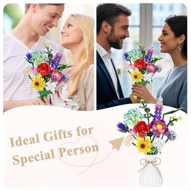 Flowers Bouquet Building Set, Botanical Collection Artificial Flower with Vase, Rose, Sunflower, Hydrangea, Jasmine for Home Decor, Plants Gifts for Mother's Day Anniversary Adults Women Girls - Image 7