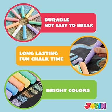 JOYIN 180 PCS Washable Sidewalk Chalks Set in 20 Colors Non-Toxic Jumbo Chalk for Outdoor Art Play, Painting on Chalkboard, Blackboard and Playground - Image 3