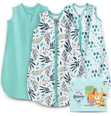 Cute Castle Baby Sleep Sack 18-24 Months - Lightweight 100% Cotton 2-Way Zipper TOG 0.5 Infant Wearable Blanket, Newborn Essentials Toddler Sleep Clothes (3 Pack Green) - Image 1