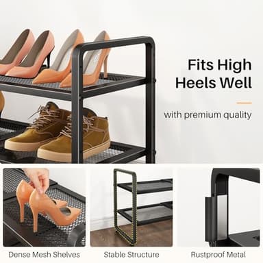 Shoe Rack - Expandable Shoe Organizer for Closet, Adjustable Metal Shoe Shelf Storage, 2 Tier Stackable Long Shoe Stand Holder for Garage, Entryway, Door Entrance, Black - Image 5
