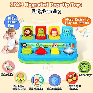 AINOI Preschool Early Development Cause and Effect Pop Up Toys, Light Music Baby Infant Toys 6 to 18 Months, Kids Toddler Learning Toys for 1-3 Years Old Boys Girls Gifts - Image 3