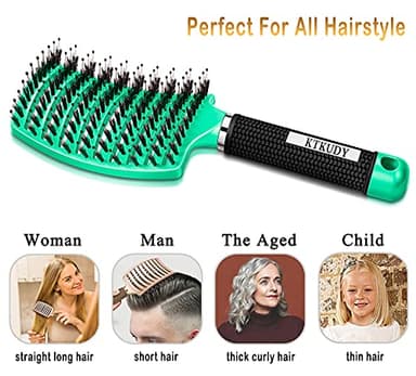 KTKUDY Detangling Brush Boar Bristles Hairbrush Make Hair Shiny & Healthier Curved and Vented Detangler Brush for Women Men Kids Wet & Dry Hair (Light green) - Image 5