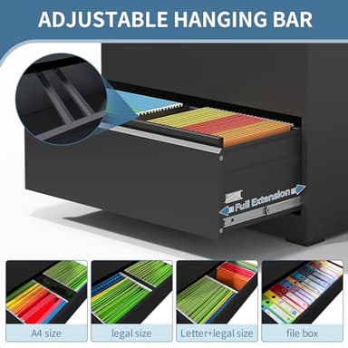 AQY 4 Drawer File Cabinet with Lock,Metal Lateral File Cabinets for Home Office,Steel Wide Filing Organization Storage Cabinets for Hanging Files Letter/Legal/F4/A4 Size Assembly Required(Black) - Image 5