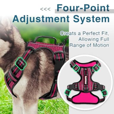 BARKBAY Dog Harness No Pull with ID Tag Pocket - Heavy Duty, Reflective, Easy Control for Large Dogs(Pink/Black,L) - Image 6