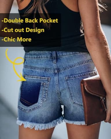 onlypuff Navy Jean Shorts Zipper Fly Distressed Ripped Denim Shorts with 5 Pockets XL - Image 3