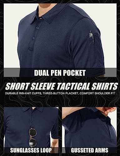 MAGCOMSEN Mens Polo Shirts Short Sleeve T Shirts Golf Shirts Hiking Hunting Shirt Tactical Shirts Navy Blue S - Image 5