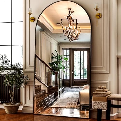 HARRITPURE 76"x46"Full Length Mirror - Arch Floor Mirrors with Aluminum Alloy Frame Free-Standing Wall Mounted or Leaning Large Bedroom Dressing Mirror,Black - Image 1