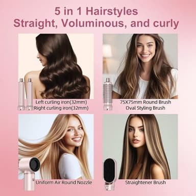 AVENHO 5 in 1 Hot Air Brush - Blow Dryer Brush & Air Curling Wrap Styler with Negative Ion Technology, Hair Dryer Brush for Drying, Curling, Straightening & Styling, Professional Hair Styling Tools - Image 2