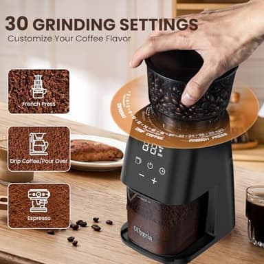 Conical Burr Coffee Grinder with Touch Panel, Adjustable Coffee Bean Grinder with 30 Grinding Settings,2-12 Cups for Espresso,French Press & Drip Coffee - Image 5