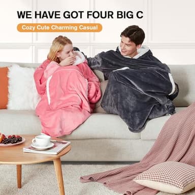 yescool Wearable Blanket Hoodie - Gifts for Women Her Girlfriend, Birthday Christmas Gifts For Mom, Oversized Flannel Sherpa Blanket Sweatshirt, One Size Fits All (Pink) - Image 2