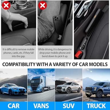 No Drop Seat Guard,Car Seat Gap Filler,Drop seat Gap fillers Between Seat and Console Stop Things from Dropping (Black - Image 6