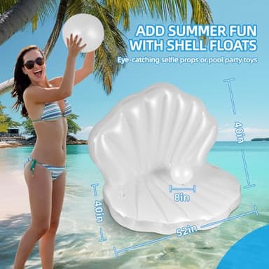 52" Thickened Inflatable Seashell Pool Float, Giant Pool Floating Raft Chair with Pearl Balls, for Birthday Party, Ocean Theme Decorations, Beach & Pool Party Decorations - Image 5