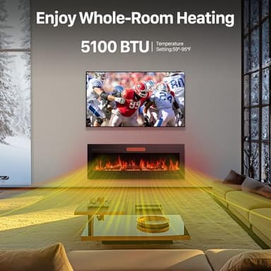 Sweetcrispy 50" Electric Fireplace Wall Mounted or Recessed Insert, 1500W/750W Freestanding Fireplaces Heater with Remote Control,13 Adjustable Flame Color, 12H Timer, Touch Screen - Image 3