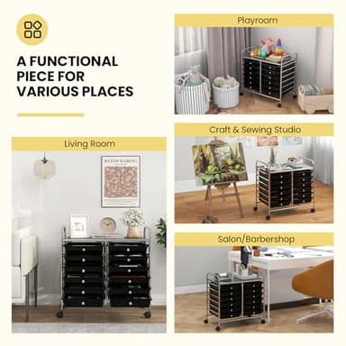 Giantex 12 Drawers Rolling Cart, Mobile Storage Drawer Cart, Classroom Organizer Cart for Office School Supplies Tools Scrapbook Paper Craft Small Printer, Utility Cart on Wheels, Black - Image 5