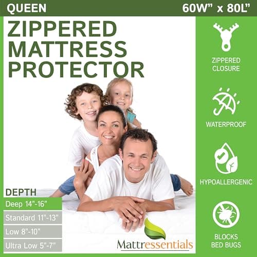 Zippered Queen Mattress Protector (14"-16" Depth) - Bed Bug Waterproof Mattress Cover, Premium Quality Hypoallergenic Encasement White - Image 1