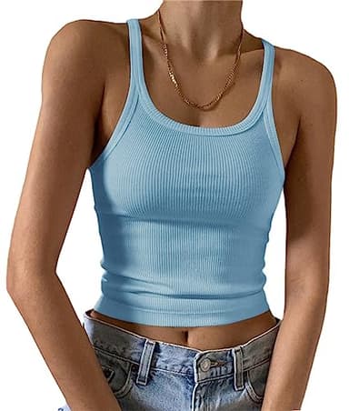 Artfish Women's Sleeveless Tank Top Form Fitting Scoop Neck Ribbed Knit Basic Cami Shirts Light Blue, L - Image 1