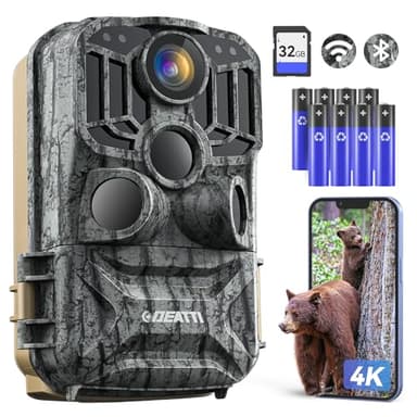 DEATTI Trail Camera 48MP 4K Game Camera with 8 Batteries 32GB SD Card,WiFi Bluetooth Connection,Trail Cameras with Night Vision Motion Activated Waterproof for Wildlife Deer Outdoor 0.1s Trigger Time - Image 1