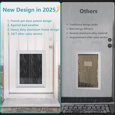 Large Dog Door, Energy Efficient French Doggy Door with Aluminum Frame, Telescoping Tunnel, Magnetic Flaps and Sliding Lock Panel - Large - Image 3