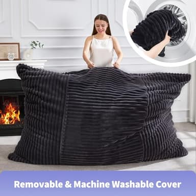 Hobestluk 3 in 1 Bean Bag Chair Giant Bean Bag Chairs Convertible Bean Bag Floor Cushion with Machine Washable Cover, Beanbag Chairs for Adult (Dark Grey) - Image 7
