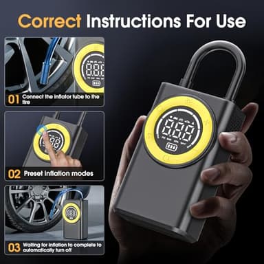 Tire Inflator Portable Air Compressor,150 PSI Cordless Air Pump for Car Tires with Digital Pressure Gauge & LED Light,5X Faster Portable Tire Inflator for Car,Motorcycle,Bike,Ball - Image 9