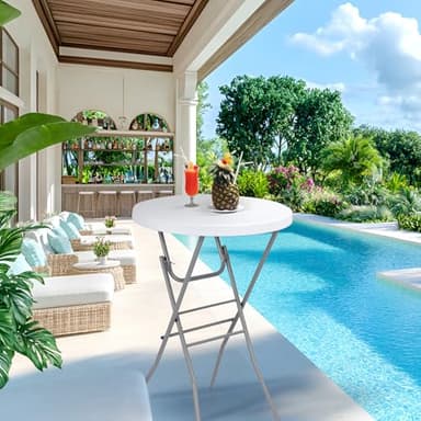 Byliable 28in Cocktail Table White High Top Folding, Round Portable Bar Height Folding Table with Removable Legs, Indoor Outdoor Banquet for Parties, Commercial, Speech, School - Image 2