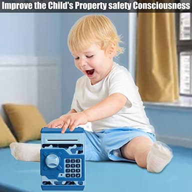 Qwifyu Piggy Bank for Boys Girls, 4 5 6 7 8 9 10 Year Old Girl Boy Birthday Gift Ideas, Electronic Password Money Saving Box ATM, Great Gift Safe Bank Toys for Kids (Camouflage Blue) - Image 5