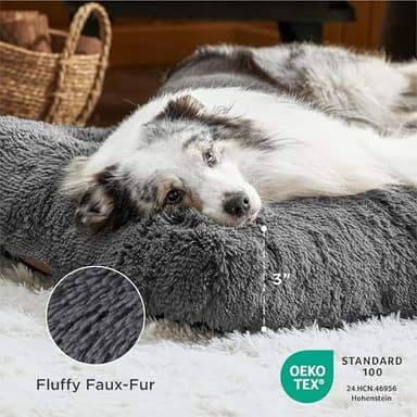 Bedsure Washable Extra Large Dog Bed for Crate, Faux Fur Dog Crate Pad for Large Breed, Plush Soft Comfort Dogs Sleeping Mat, Anti-Slip Pet Kennel Pad, 41" x 29", Dark Grey - Image 2