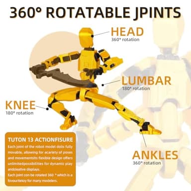 SENROELECTRONAGE T13 Action Figure Assembly Completed, Upgraded 3D Printed T13 Action Figure, The Dummy 13 is Very Suitable for Office Desks and Birthday Cake Decorations (Yellow) - Image 5