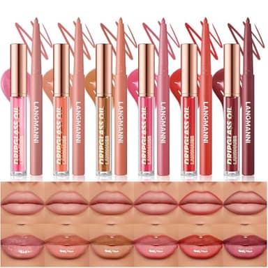 BestLand 12pcs Hydrating Lip Oils + Lip Liner Pencil Lip Combo Sets, 24H Long-Lasting Lip Kit with Lip Liner and Gloss, Nourishing, Non-Sticky Tinted Stain Lip Gloss Plumping Lip Oil Set for Women - Image 1