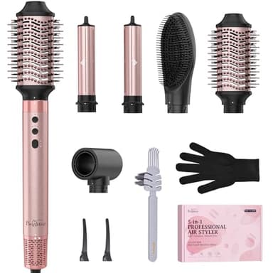 Brightup 5 in 1 High-Speed Hot Air Styler, 1400W Powerful 120000RPM Hair Dryer Brush, Negative Ions Thermal Brush, Cool Shot Button, Curler, Volumizer, Straighter, No Heat Damage, with Travel Bag - Image 1