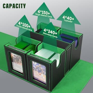 Card Deck Box for MTG with Commander Display, 5 in 1 Card Storage Box Fits 400+ Double-sleeved Cards, Removable Deck Case for TCG/Sports Cards with Dice Tray, 4 Magnetic Card Holders (Black Green) - Image 3